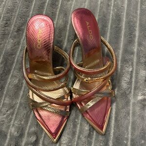 Aldo Gold and Pink Strappy Heels